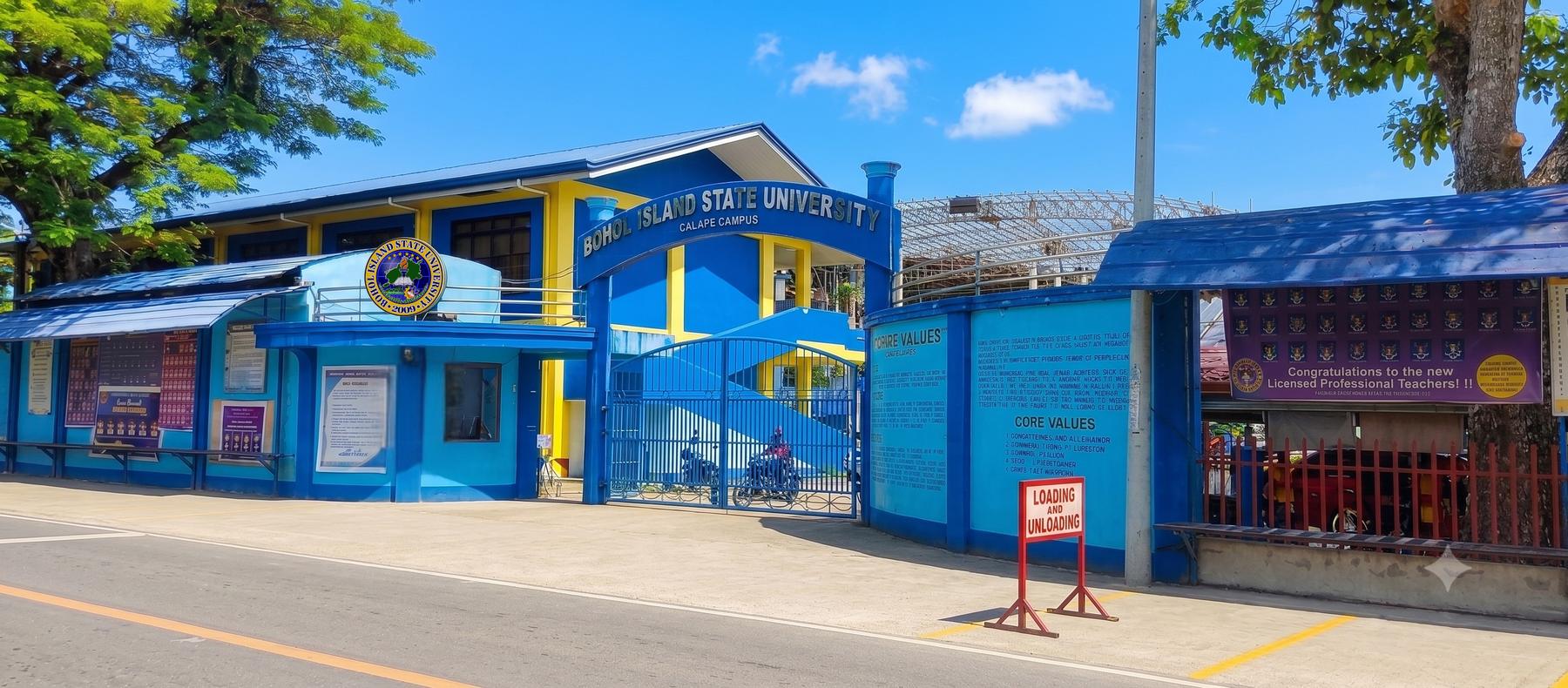 The main gate of Bohol Island State University, Calape Campus